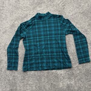 Vintage 90s Turtleneck Shirt Womens Medium Grunge Preppy Plaid Minimalist Twee
